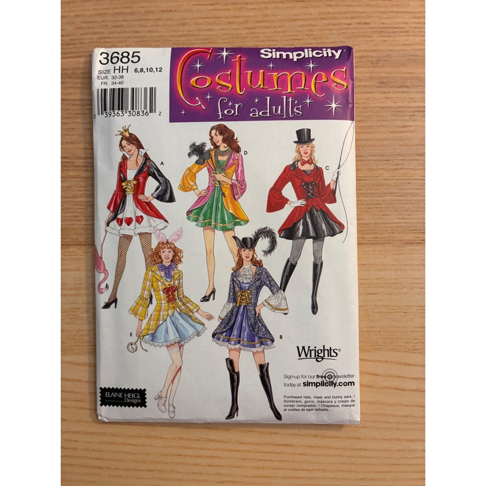 Simplicity 3685 Sewing Pattern Adult Costumes Queen of Hearts Alice Size‎ 6-12